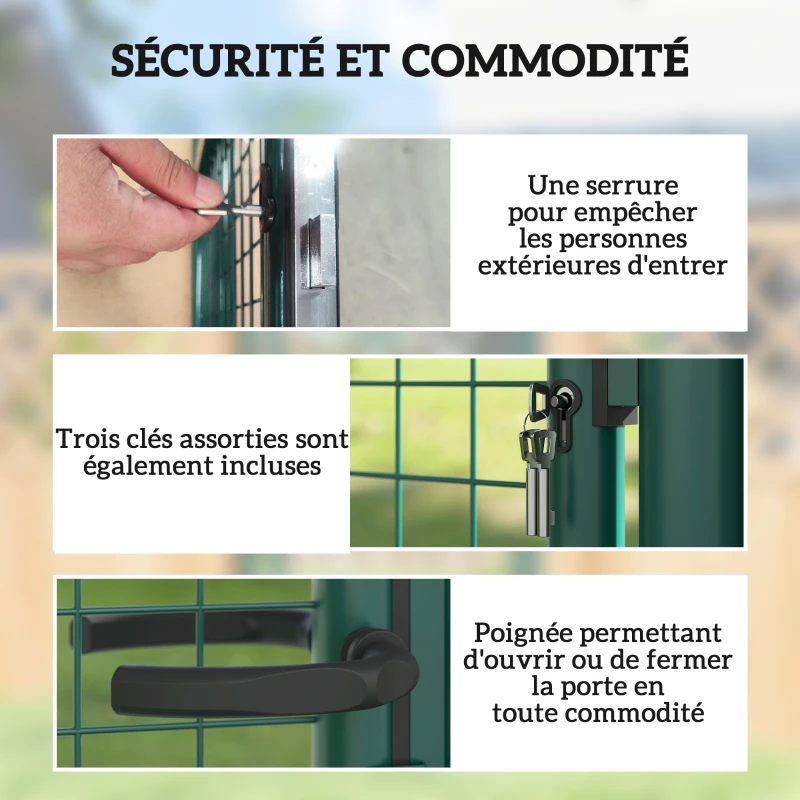 Outsunny Portillon de jardin en acier 97 x 175 cm portail de jardin avec serrure, clés et poignée, vert
