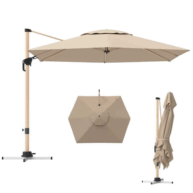 Outsunny Parasol déporté parasol de jardin extérieur hexagonal 4,2 x 3 m avec manivelle, inclinable rotatif à 360° UPF50+ kaki