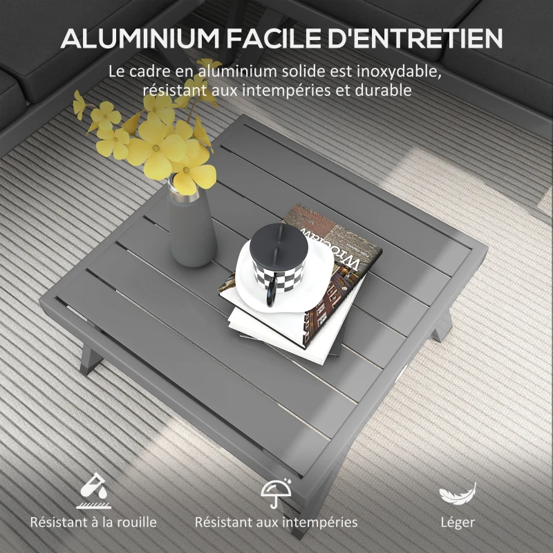 Outsunny Ensemble salon de jardin d'angle et convertible 4 pièces avec 2 banquettes, 1 fauteuil d'angle et 1 table basse