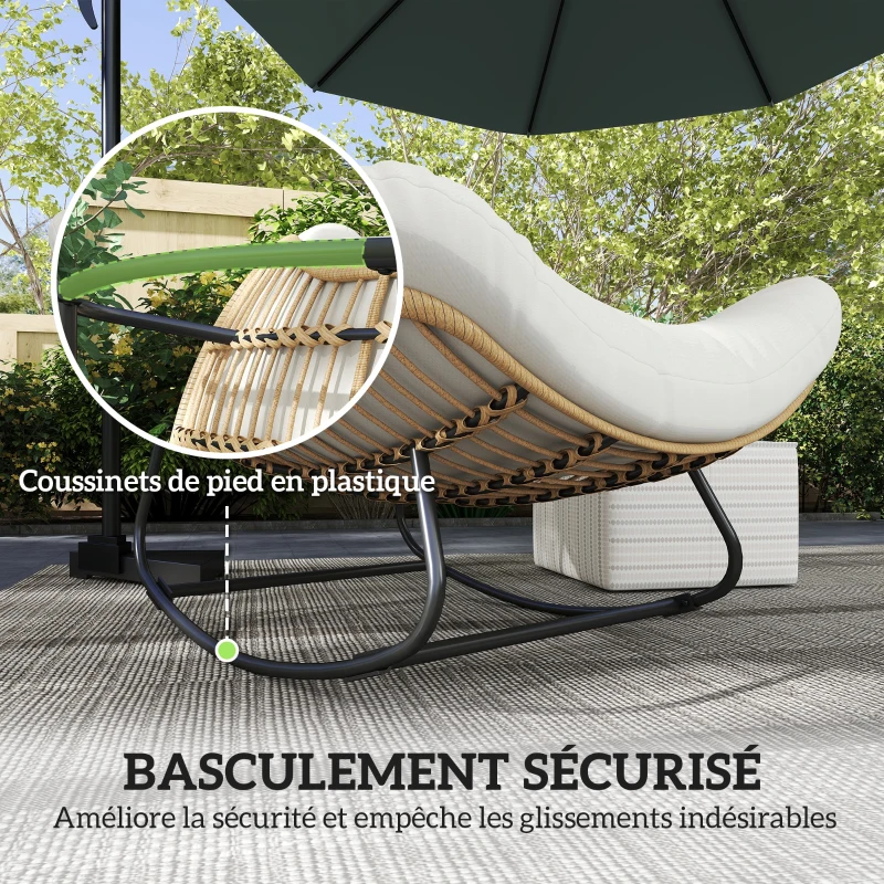 Outsunny Fauteuil à bascule de jardin chaise à bascule en forme d'œuf avec coussin rembourré 98 x 111 x 74 cm crème