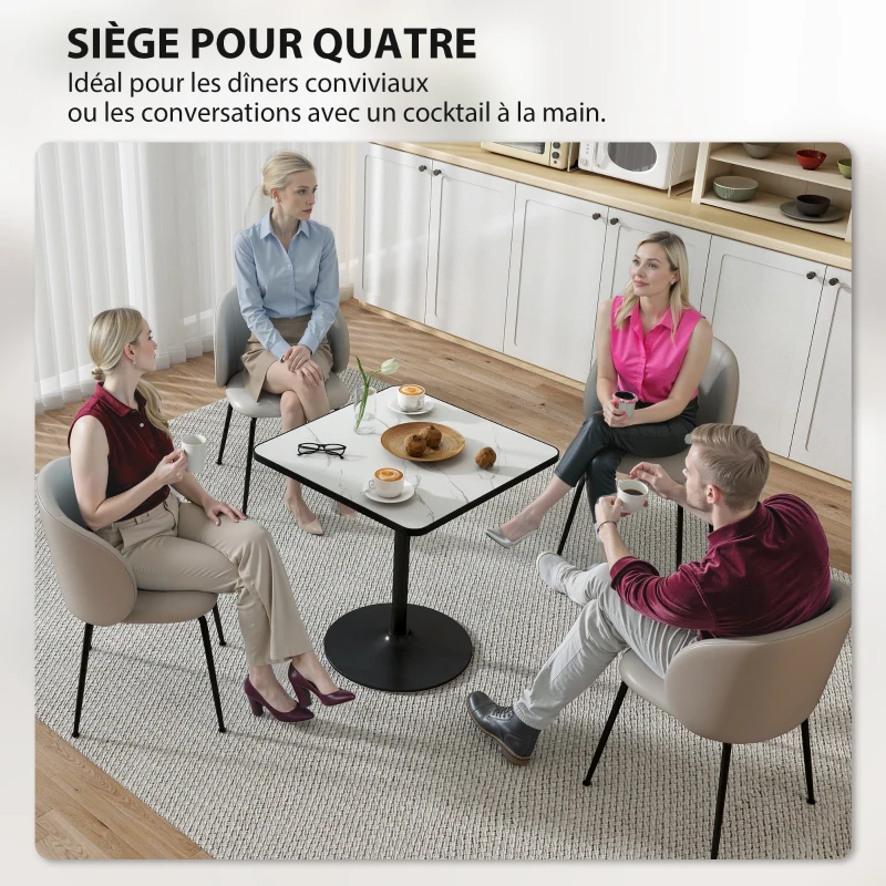 HOMCOM Table à manger pour 4 personnes table de cuisine style moderne avec plateau effet marbre et base ronde, 70 x 70 cm, blanc
