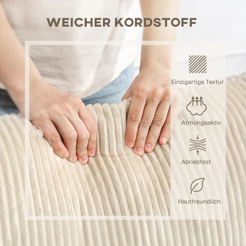 HOMCOM 3-Sitzer-Sofa mit Zierkissen, Cordsofa für Wohnzimmer, Schlafzimmer, 212 cm breit, Cremeweiß(m-6)