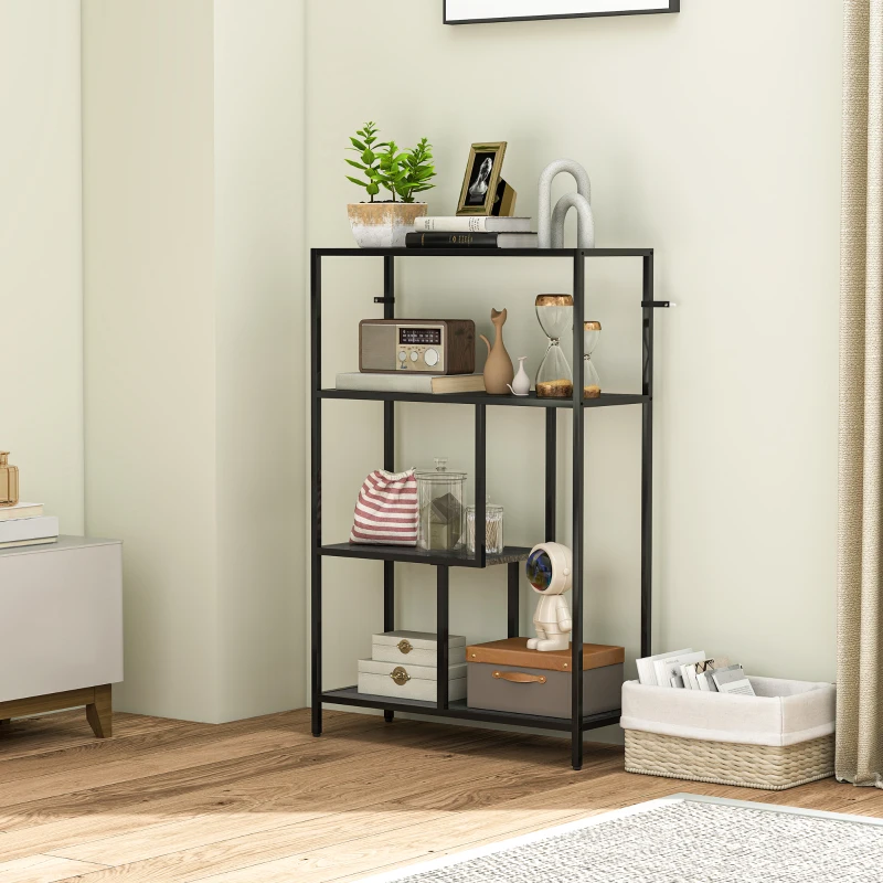 HOMCOM 4-Tier Bookshelf with Open Shelves - Charcoal Grey