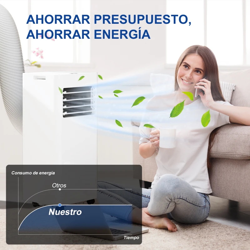 HOMCOM Aire Acondicionado Portátil 3 en 1 con Deshumidificador Ventilador y Kit de Ventana Fácil de Mover 30x29x69 cm Blanco