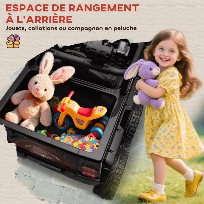 AIYAPLAY Voiture électrique enfant buggy électrique enfant 2 moteurs 12 V 3 vitesses remorque arrière 122L x 62,5l x 65H cm noir