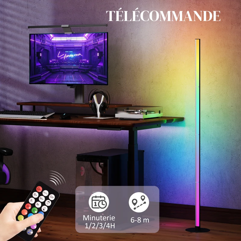 HOMCOM Lampadaire LED RGBIC contrôle APP et télécommande, musique sync, 16 millions de couleurs, modes de scène et minuterie