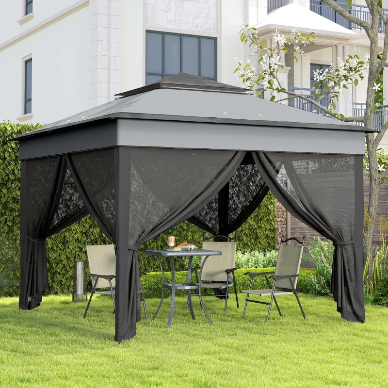 Outsunny 3 x 3(m) Pop Up Gazebo, Height Adjustable Instant Event Shelter with Netting and Carrying Bag, Grey