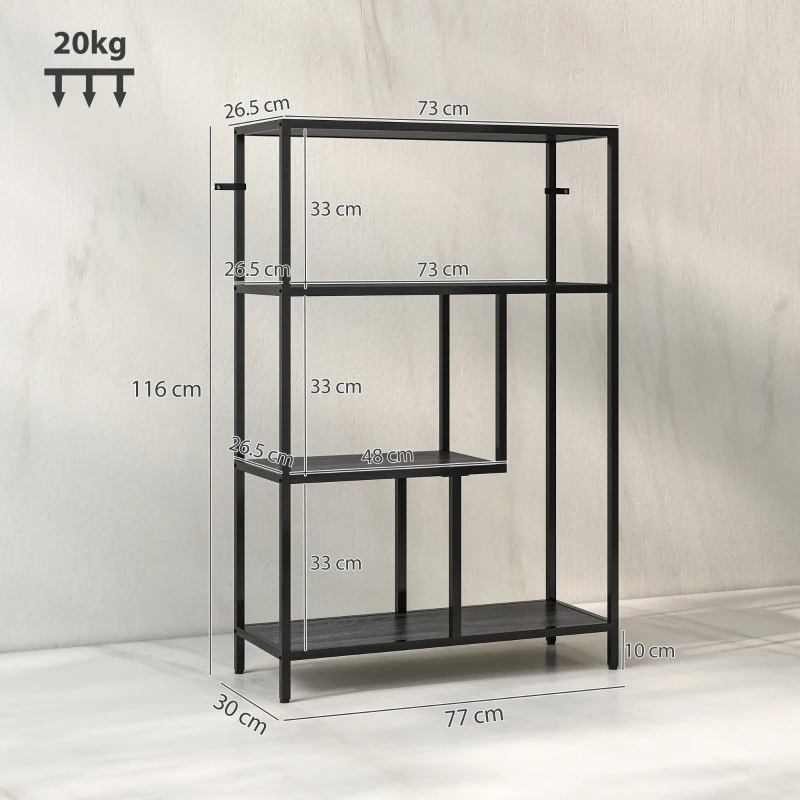 HOMCOM 4-Tier Bookshelf with Open Shelves - Charcoal Grey