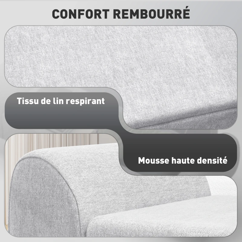 HOMCOM Banc de rangement 53,8L avec siège rembourré en lin et accoudoirs, pour salon, chambre, entrée, 132 x 42 x 50 cm, gris
