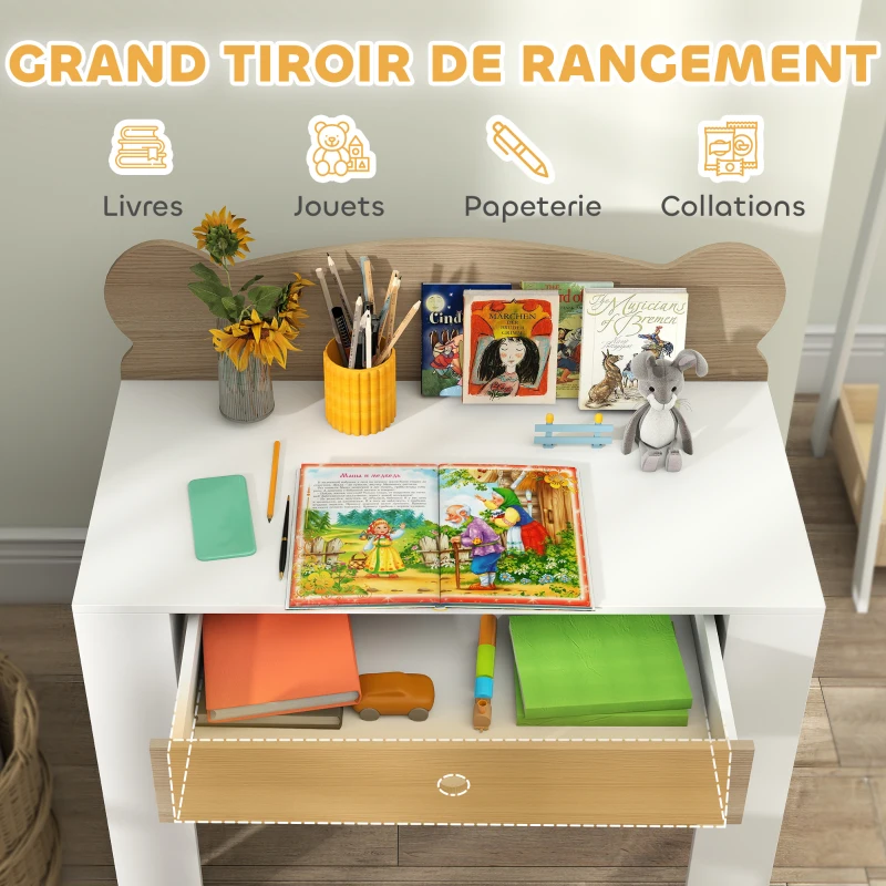 AIYAPLAY Ensemble bureau et chaise pour enfant 3 à 8 ans avec tiroir, effet bois naturel