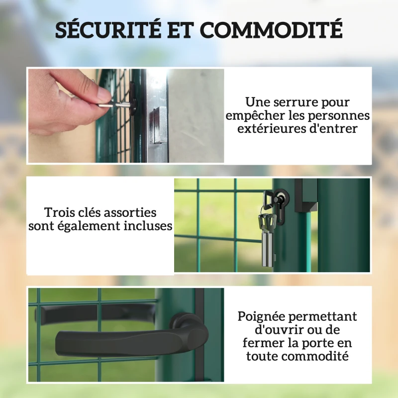 Outsunny Portillon de jardin en acier 97 x 200 cm portail de jardin avec serrure, clés et poignée, vert