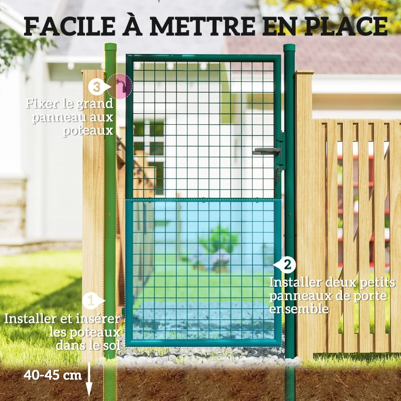 Outsunny Portillon de jardin en acier 97 x 200 cm portail de jardin avec serrure, clés et poignée, vert