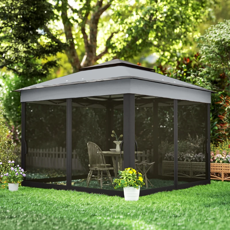Outsunny 3 x 3(m) Pop Up Gazebo, Height Adjustable Instant Event Shelter with Netting and Carrying Bag, Grey