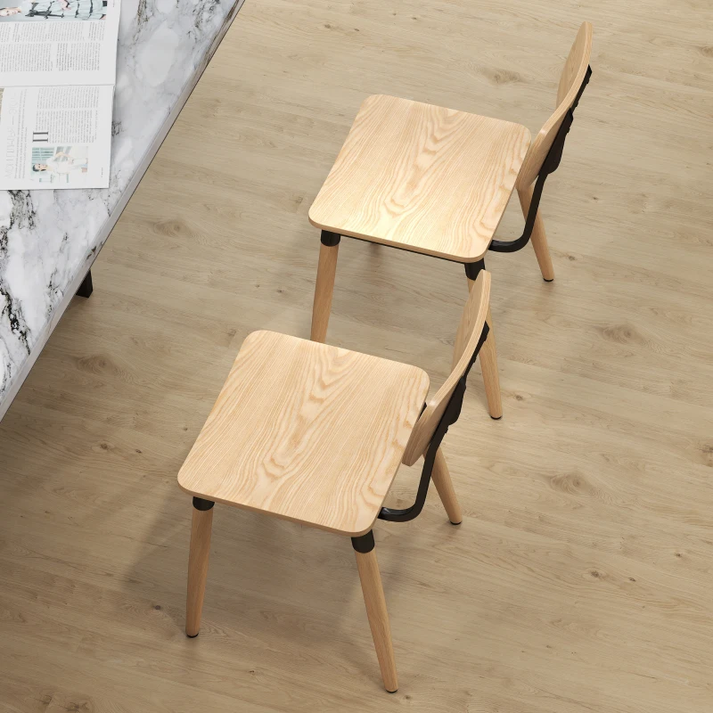HOMCOM Lot de 2 chaises de salle à manger modernes avec pieds en acier et dossier incurvé, effet bois naturel