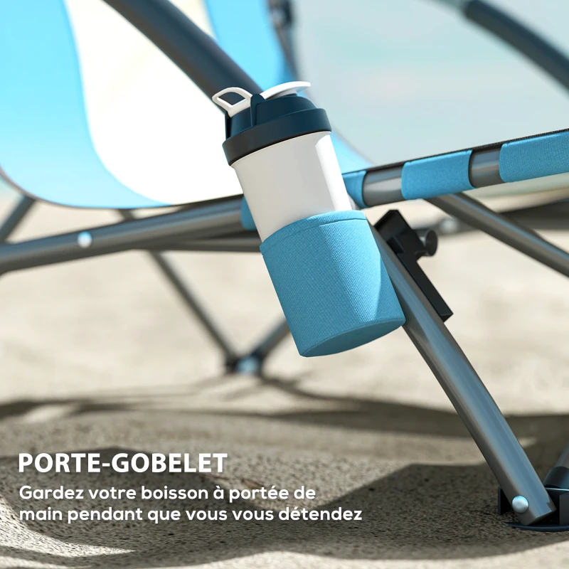 Outsunny Lot de 2 chaises de plage pliable chaises camping pliante légère sac de transport porte-gobelet 58 x 55 x 62 cm bleu