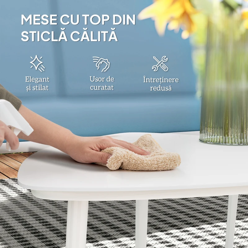 Outsunny Set de Mobilier de Grădină din 5 Piese cu Canapea, 2 Fotoli și 2 Măsuțe de Cafea, 118x72x80 cm, Albastru Deschis