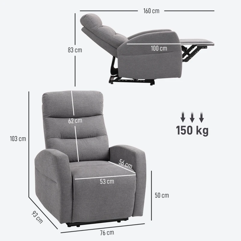 HOMCOM Verstelbare Relaxfauteuil met Voetsteun, Moderne Gepolsterde Stoel, Donkergrijs
