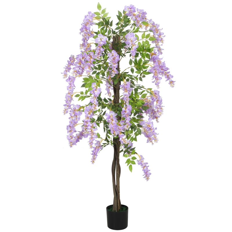 HOMCOM Artificial Wisteria Flower, Tall Fake Plant with 756 Leaves and 54 Flowers in Pot, Decorative Artificial Plant for Home Indoor Decor, 180 cm, Purple