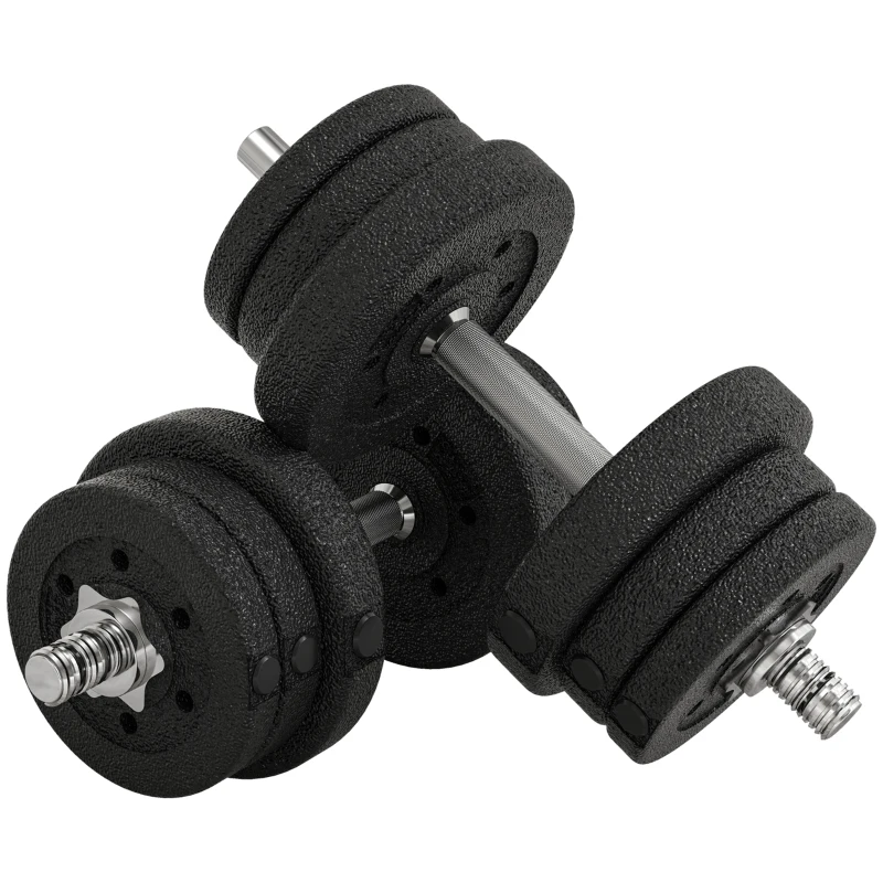 HOMCOM Ensemble d'haltères courtes total 25 kg dumbbell paires poids réglable - barres incluses acier polyuréthane noir