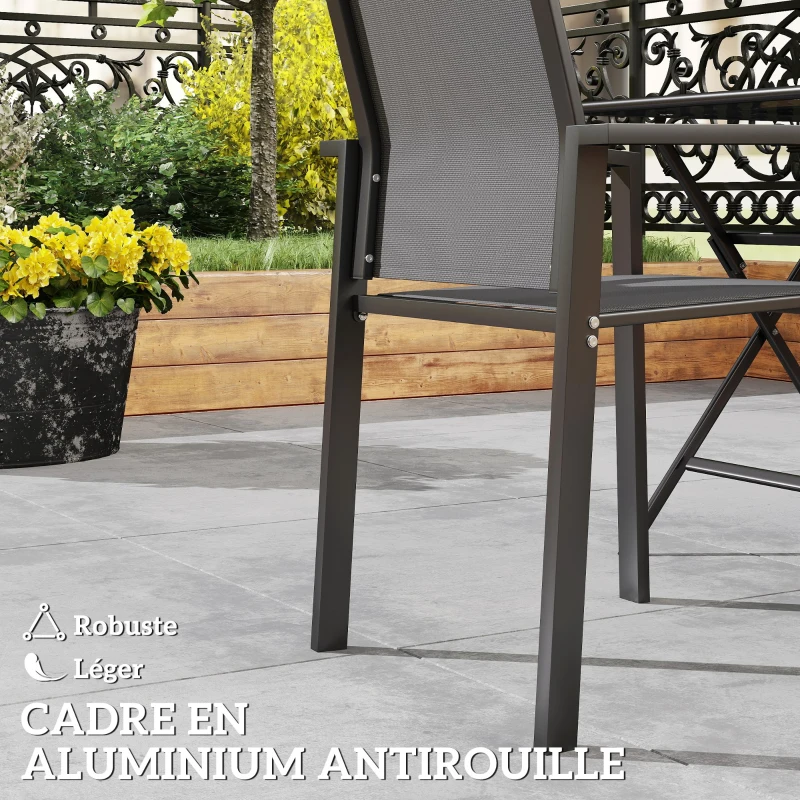 Outsunny Lot de 2 chaises de jardin chaises empilables d'extérieur respirant avec accoudoirs aluminium 56 x 58 x 89 cm gris foncé