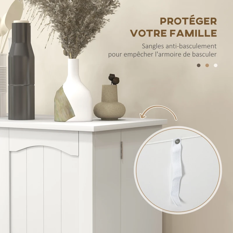 HOMCOM Armoire meuble de cuisine garde-manger 2 portes avec 5 étagères et 12 porte-épices - 60 x 30 x 104 cm - blanc