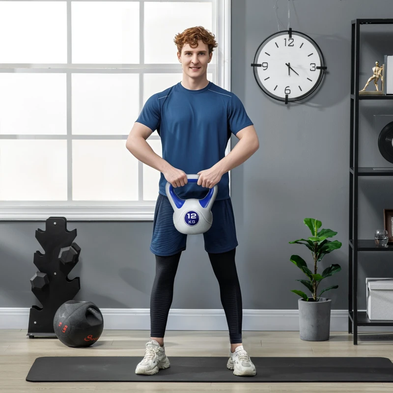 SPORTNOW Pesa Rusa 12 kg Revestimiento de PU y Relleno de Arena para Entrenamiento de Fuerza 24x17x28 cm Azul Oscuro y Gris