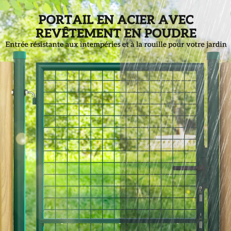 Outsunny Portillon de jardin en acier 97 x 200 cm portail de jardin avec serrure, clés et poignée, vert
