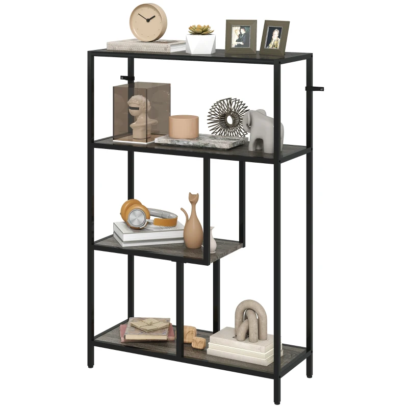 HOMCOM 4-Tier Bookshelf with Open Shelves - Charcoal Grey