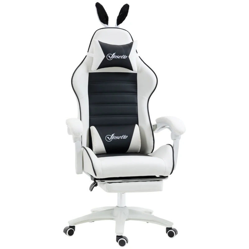 Vinsetto Chaise de gaming avec support lombaire, hauteur réglable, dossier inclinable, oreilles de lapin et appui-tête, noir