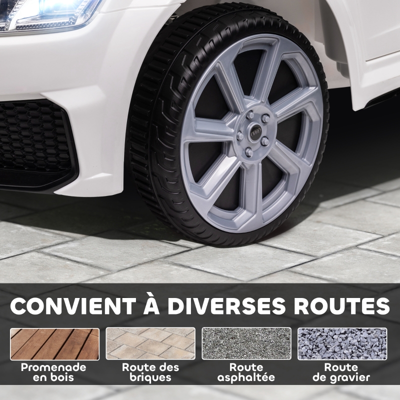 HOMCOM Voiture électrique enfant véhicule électrique enfant Audi TT RS 12 V 30 W V. Max. 3 Km/h télécommande 2,4G Effets sonores + Lumineux Blanc(m-8)