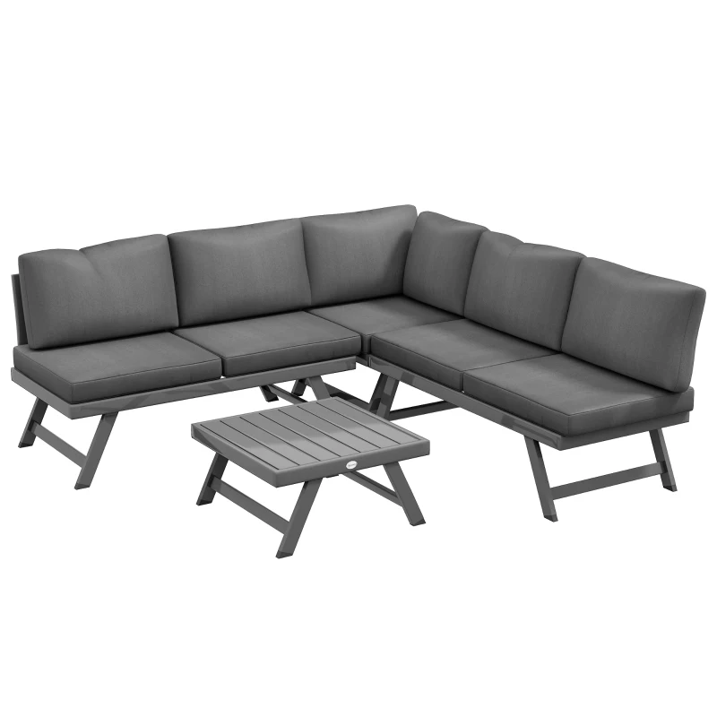 Outsunny Ensemble salon de jardin d'angle et convertible 4 pièces avec 2 banquettes, 1 fauteuil d'angle et 1 table basse