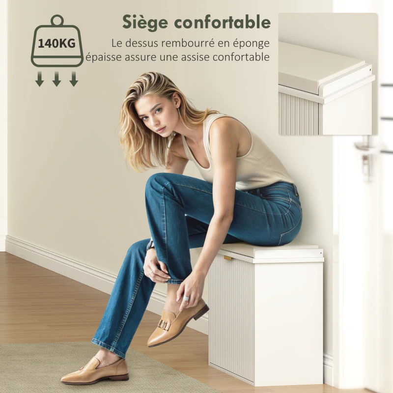 HOMCOM Banc à chaussures avec coussin d'assise rembourré et tiroir rabattable pour couloir, chambre, 62 x 26 x 47,5 cm, blanc(m-7)