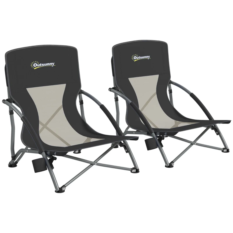 Outsunny Lot de 2 chaises de plage pliable chaises camping pliante légère sac de transport porte-gobelet 58 x 55 x 62 cm noir