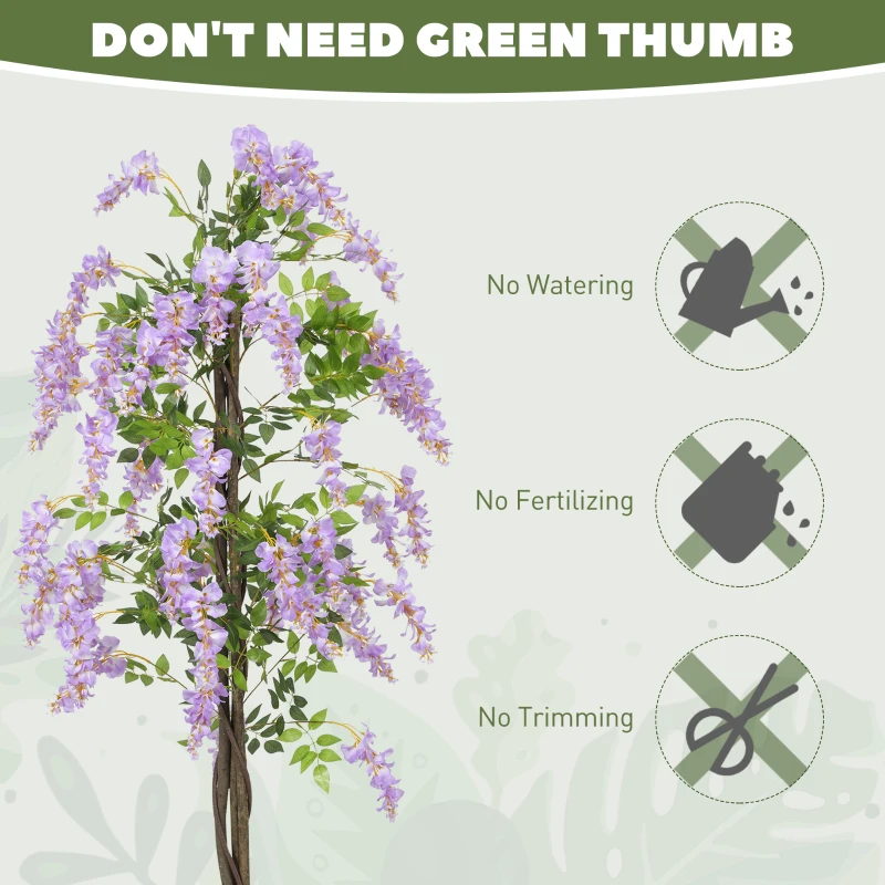 HOMCOM Artificial Wisteria Flower, Tall Fake Plant with 756 Leaves and 54 Flowers in Pot, Decorative Artificial Plant for Home Indoor Decor, 180 cm, Purple