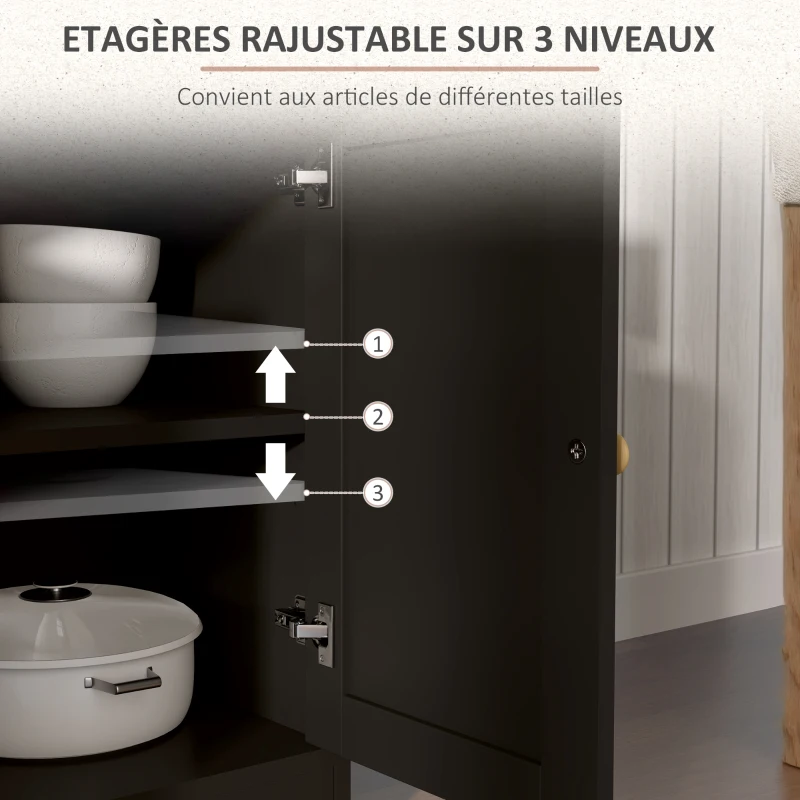 HOMCOM Buffet meuble de rangement armoire de cuisine style rural 2 tiroirs et 2 placards étagères à hauteurs réglables noir