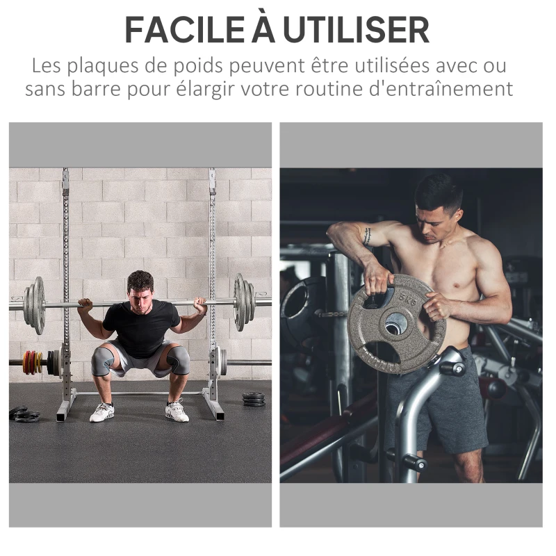 HOMCOM Disques de poids 2,5/2,5/5/5 kg, poids musculation pour 5 cm barres olympiques, disques d'haltères en acier