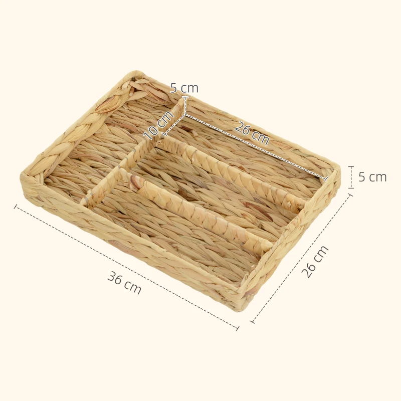 HOMCOM Panier de rangement tressé en jacinthe d'eau avec 4 compartiments, pour salle de bain, chambre à coucher, naturel