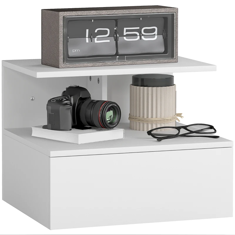 HOMCOM Nachttisch hängend Beistelltisch mit Schublade, offenes Fach Weiß, 39,8 x 35 x 31,6 cm