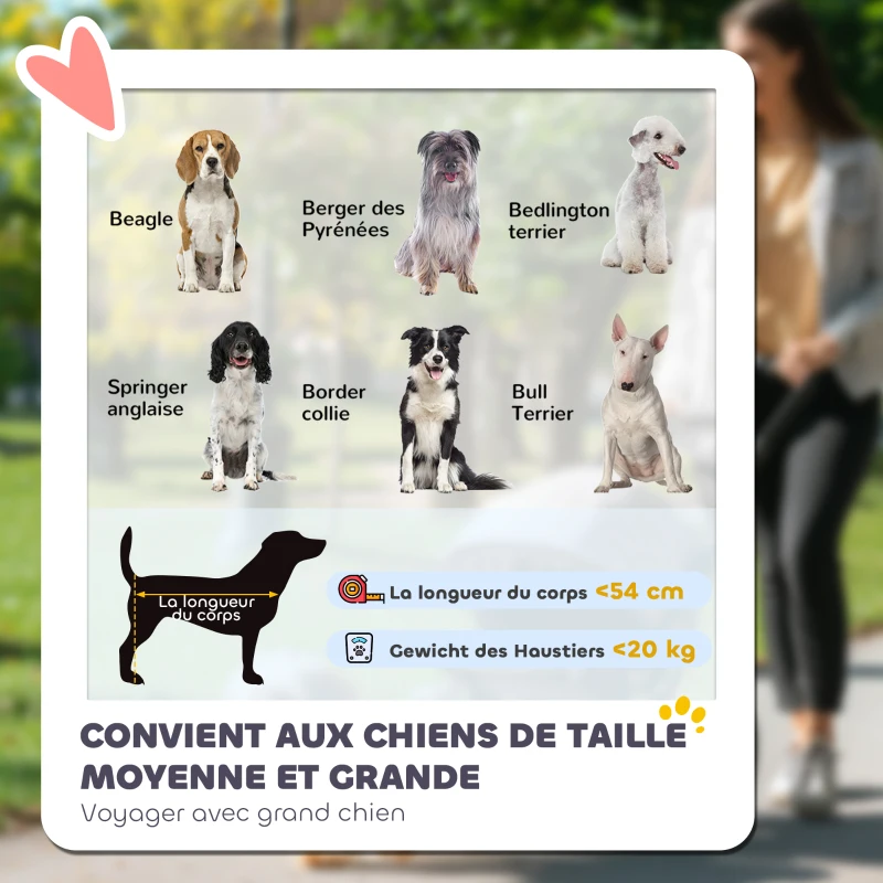 PawHut Poussette pour chien 3 roues avec pliage facile, sac de rangement, coussin souple, laisse de sécurité, gris