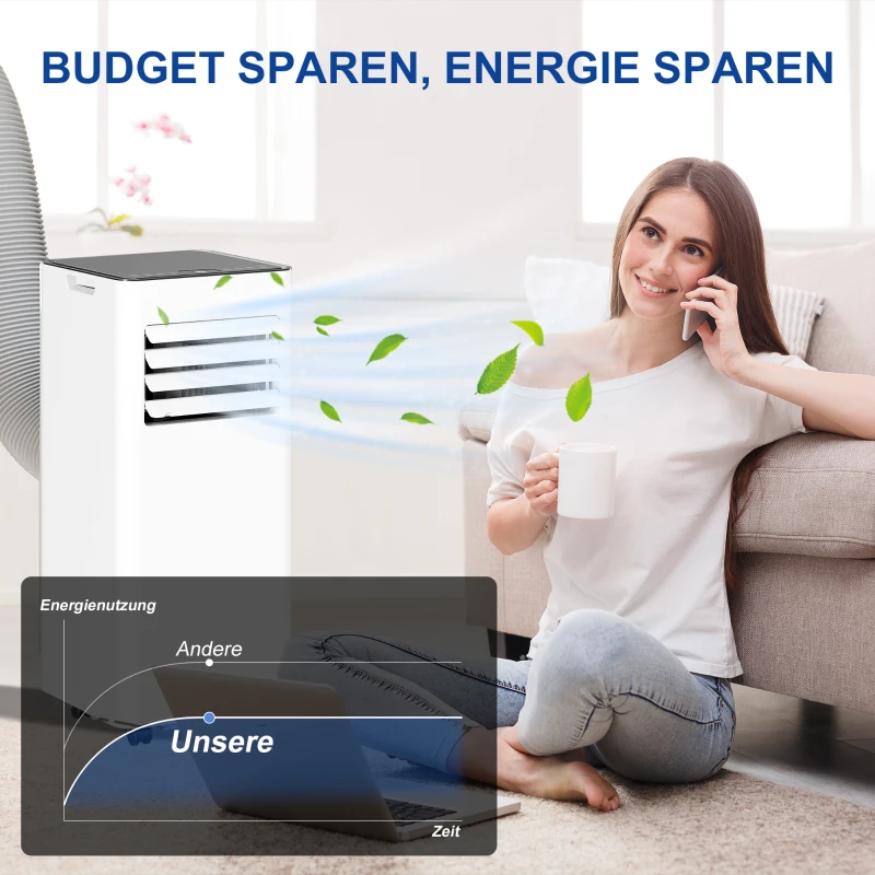 HOMCOM 3-in-1 Klimaanlage, Ventilator mit LED-Anzeige, waschbarer Filter, Timer, Weiß