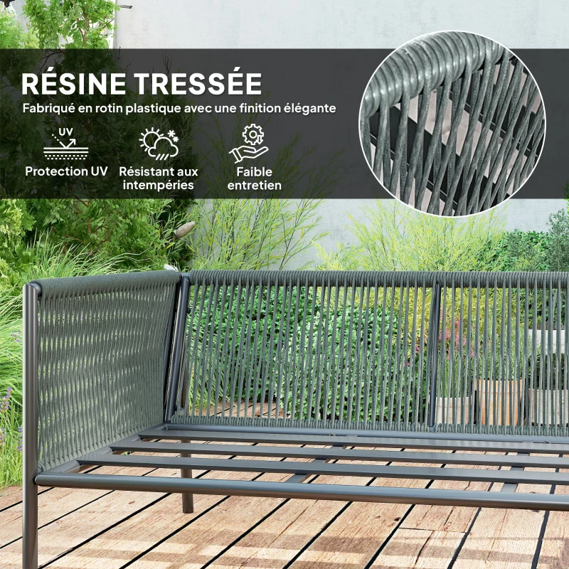 Outsunny Salon de jardin extérieur en résine tressée 5 places, table en acier et coussins inclus, gris foncé