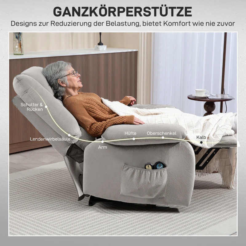 HOMCOM Aufstehsessel mit Massagefunktion, 90x93x110cm, Hellgrau(m-8)