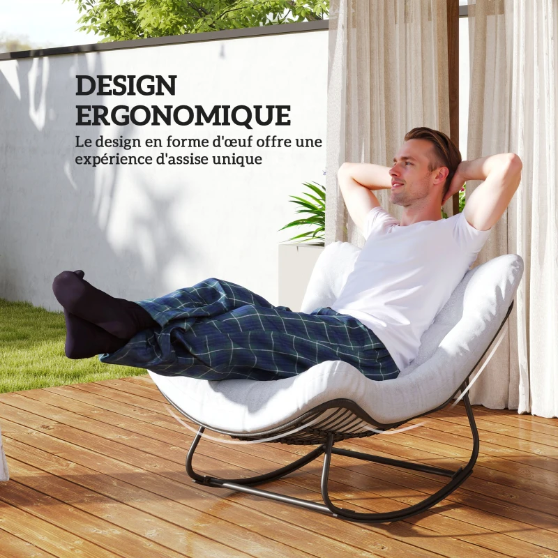 Outsunny Fauteuil à bascule de jardin chaise à bascule en forme d'œuf avec coussin rembourré 98 x 111 x 74 cm crème