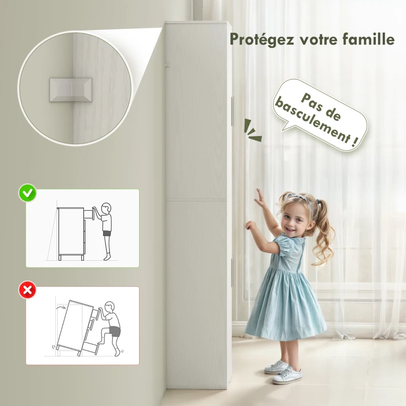 HOMCOM Meuble de salle de bain colonne avec 2 portes et 4 étagères réglables, 40 x 35 x 180 cm, blanc