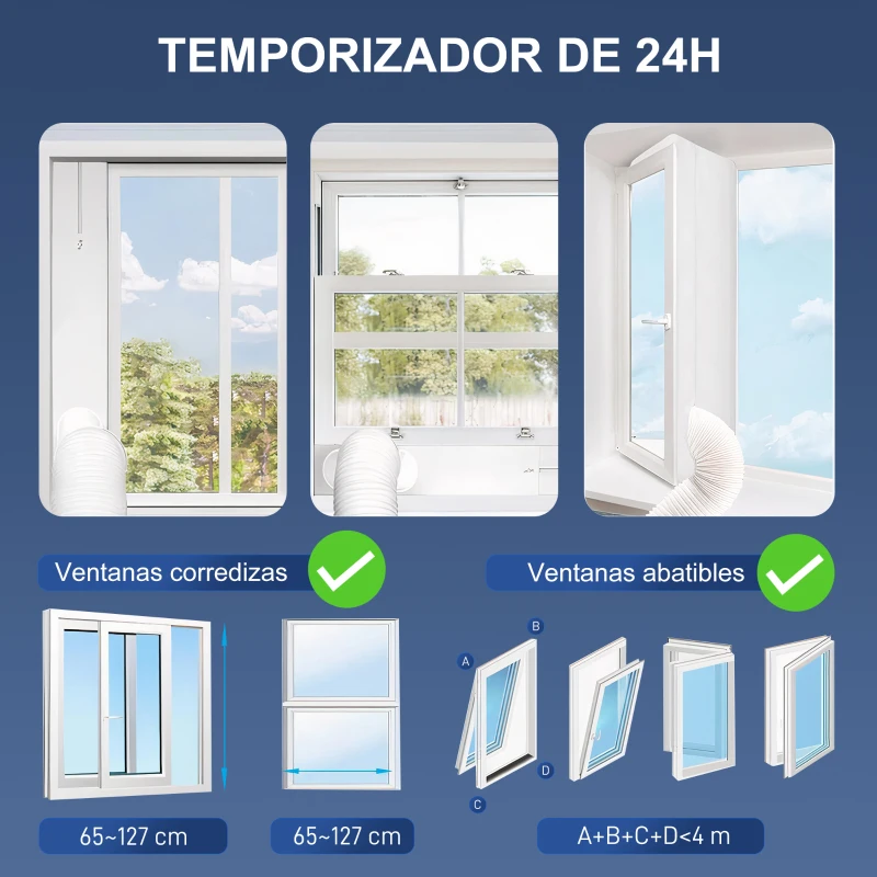 HOMCOM Aire Acondicionado Portátil 3 en 1 con Deshumidificador Ventilador y Kit de Ventana Fácil de Mover 30x29x69 cm Blanco