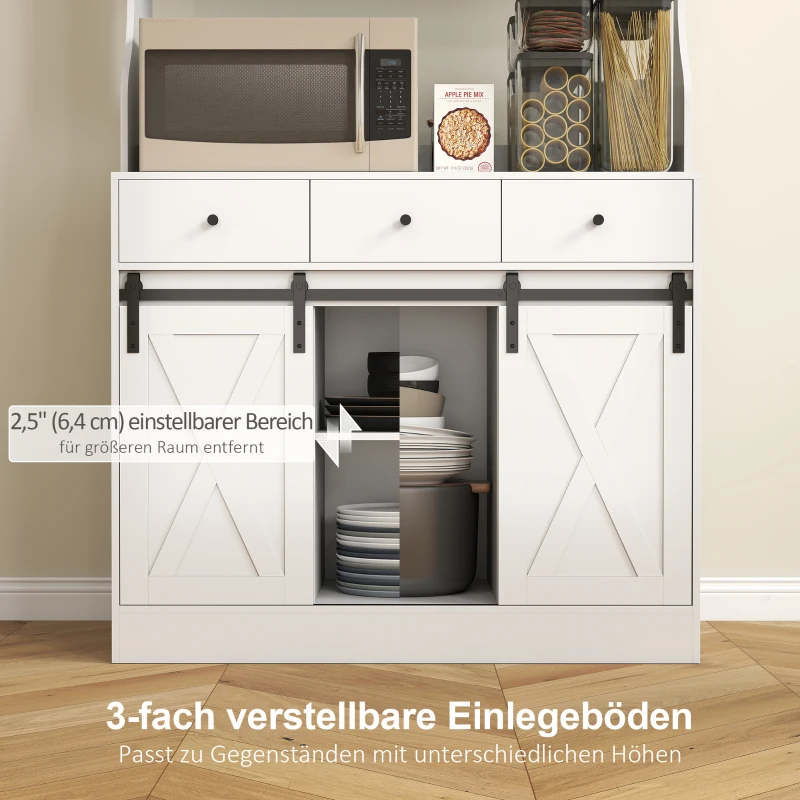 HOMCOM Keukenkast met Planken, Kasten, Lades en Werkruimte, Landelijke Sfeer, Verstelbare Planken, Hout, Wit(m-5)