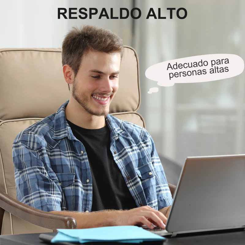 HOMCOM Sillón de Salón Tapizado en PU con Marco de Madera Cojines Acolchados Gruesos Caqui y Madera Nogal