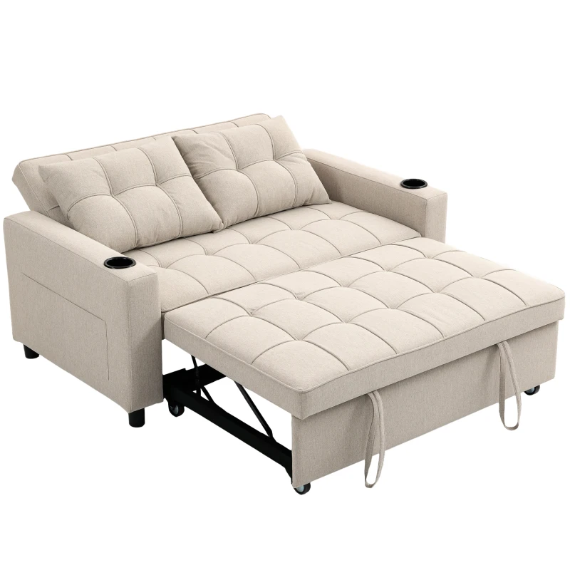 HOMCOM Two-Seater Pull-Out Sofa Bed - Beige