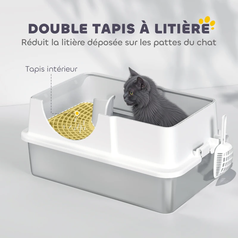 PawHut Maison de toilette pour chat avec couvercle amovible, bac à litière chat fermé côtés hauts, 60,5x40,5x42cm, blanc