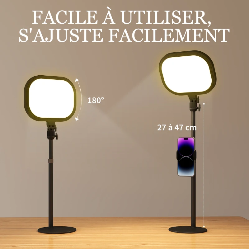 HOMCOM Lampe de bureau LED dimmable 5 modes de couleur 10 niveaux de luminosité port USB minuterie support pour téléphone noir